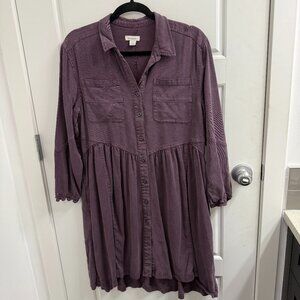 Sundance Button Down Long Sleeve T Shirt Dress Purple Size Small